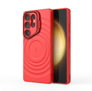 For Samsung Galaxy S25 Ultra 5G Lens Frame Bracket Corrugated MagSafe Phone Case(Red)