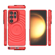 For Samsung Galaxy S25 Ultra 5G Lens Frame Bracket Corrugated MagSafe Phone Case(Red)