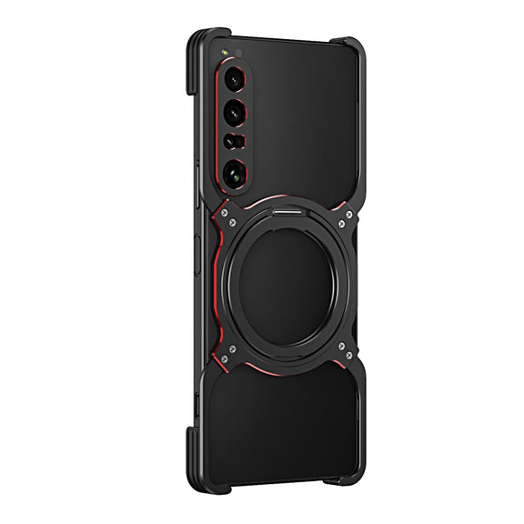 For Sony Xperia 1 IV Mechanical Arm Borderless MagSafe Holder Metal Phone Case(Black Red)
