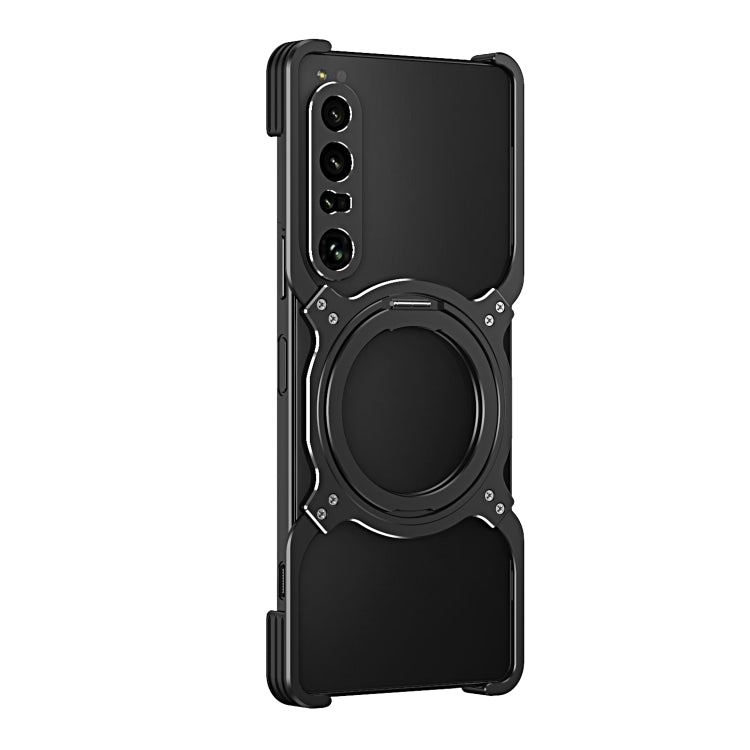 For Sony Xperia 1 IV Mechanical Arm Borderless MagSafe Holder Metal Phone Case(Black Silver)