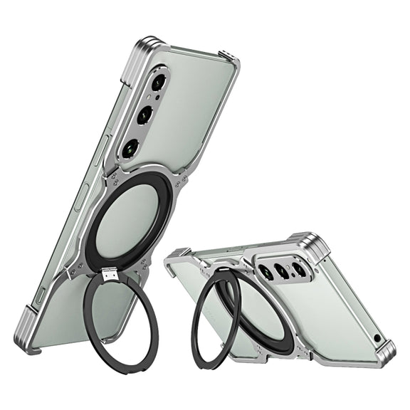 For Sony Xperia 1 V Mechanical Arm Borderless MagSafe Holder Metal Phone Case(Silver)