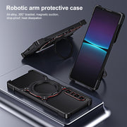 For Sony Xperia 1 IV Mechanical Arm Borderless MagSafe Holder Metal Phone Case(Black Silver)