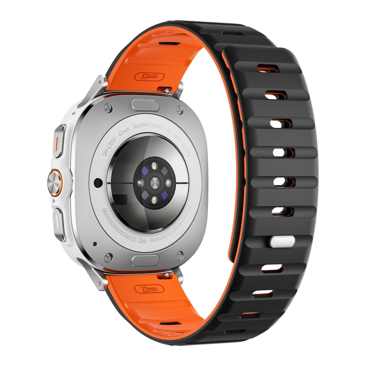 For Samsung Galaxy Watch Ultra 47mm Magnetic Silicone Watch Band(Black Orange+Silver)