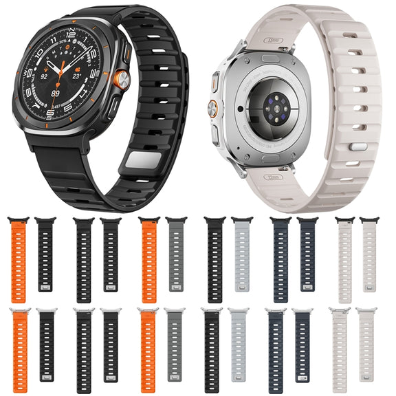 For Samsung Galaxy Watch Ultra 47mm Magnetic Silicone Watch Band(Black Orange+Silver)