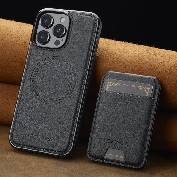 For iPhone 16 Pro Max LC.IMEEKE L3 Series Detachable RFID Card Bag Magsafe Phone Case(Black)