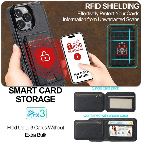 For iPhone 16 Pro Max LC.IMEEKE L3 Series Detachable RFID Card Bag Magsafe Phone Case(Black)