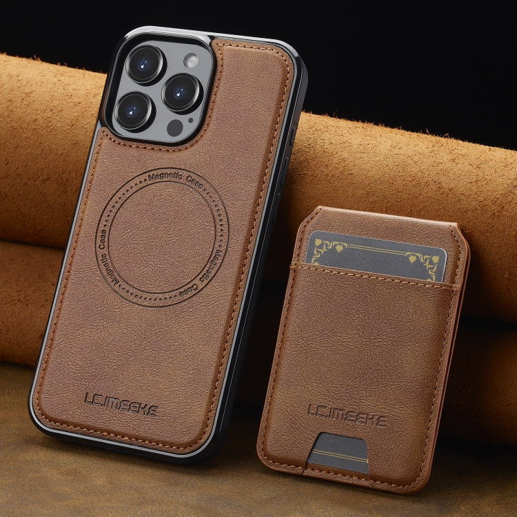 For iPhone 16 Pro Max LC.IMEEKE L3 Series Detachable RFID Card Bag Magsafe Phone Case(Brown)