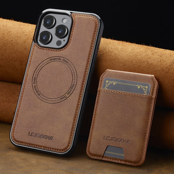 For iPhone 16 Pro Max LC.IMEEKE L3 Series Detachable RFID Card Bag Magsafe Phone Case(Brown)