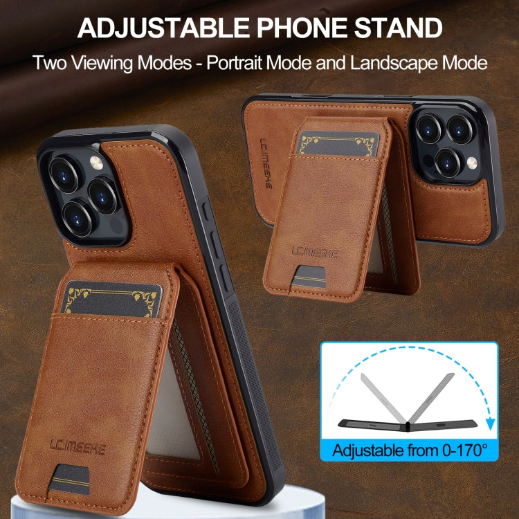For iPhone 16 Pro Max LC.IMEEKE L3 Series Detachable RFID Card Bag Magsafe Phone Case(Brown)