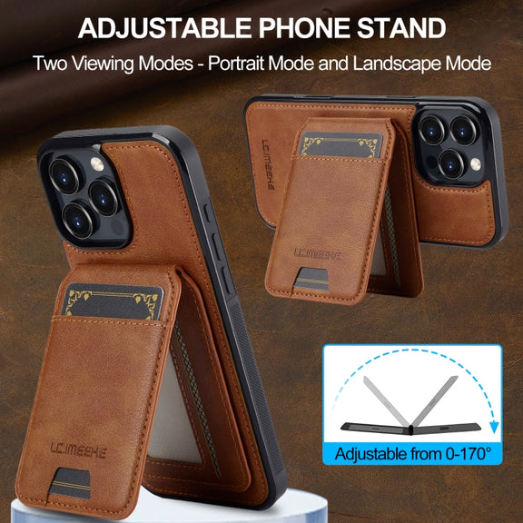 For iPhone 16 Pro Max LC.IMEEKE L3 Series Detachable RFID Card Bag Magsafe Phone Case(Brown)