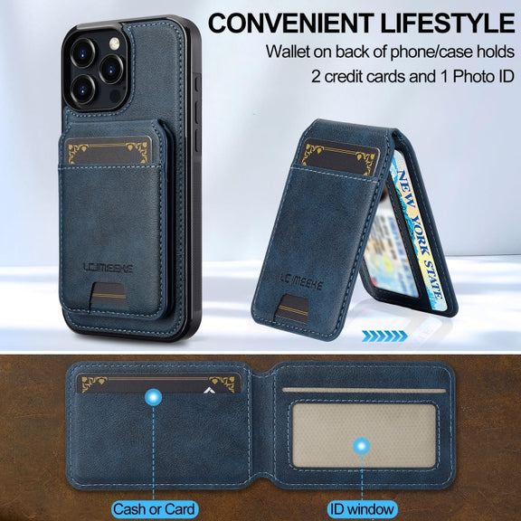 For iPhone 16 Pro Max LC.IMEEKE L3 Series Detachable RFID Card Bag Magsafe Phone Case(Blue)