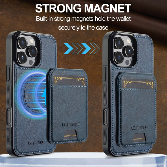 For iPhone 16 Pro Max LC.IMEEKE L3 Series Detachable RFID Card Bag Magsafe Phone Case(Blue)