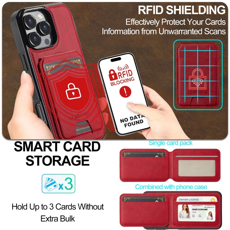 For iPhone 16 Pro Max LC.IMEEKE L3 Series Detachable RFID Card Bag Magsafe Phone Case(Red)