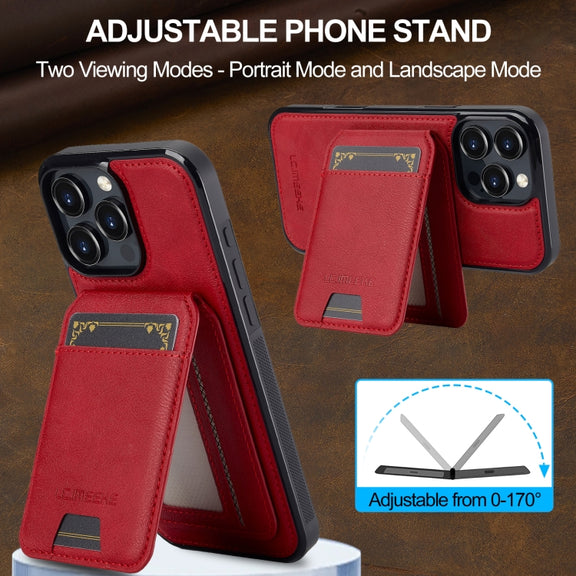 For iPhone 16 Pro Max LC.IMEEKE L3 Series Detachable RFID Card Bag Magsafe Phone Case(Red)