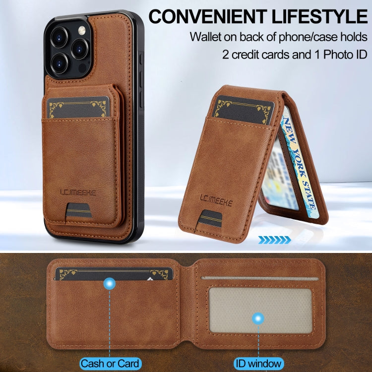 For iPhone 16 Pro LC.IMEEKE L3 Series Detachable RFID Card Bag Magsafe Phone Case(Brown)