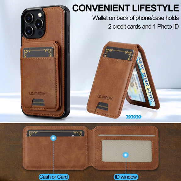 For iPhone 16 Pro LC.IMEEKE L3 Series Detachable RFID Card Bag Magsafe Phone Case(Brown)