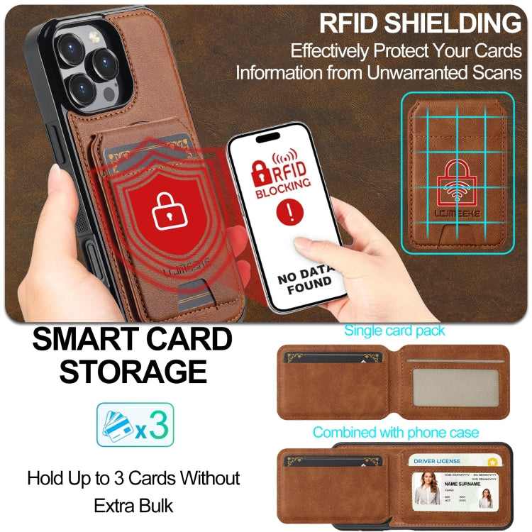 For iPhone 16 Pro LC.IMEEKE L3 Series Detachable RFID Card Bag Magsafe Phone Case(Brown)