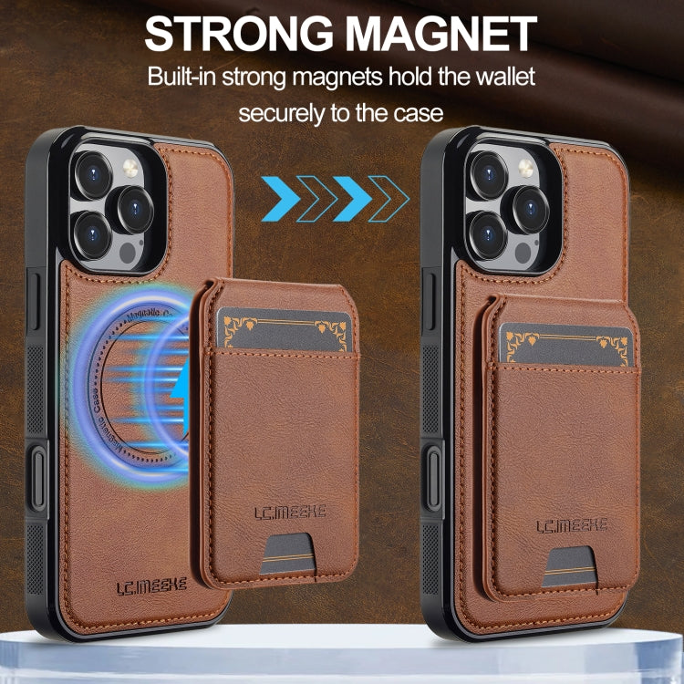 For iPhone 16 Pro LC.IMEEKE L3 Series Detachable RFID Card Bag Magsafe Phone Case(Brown)