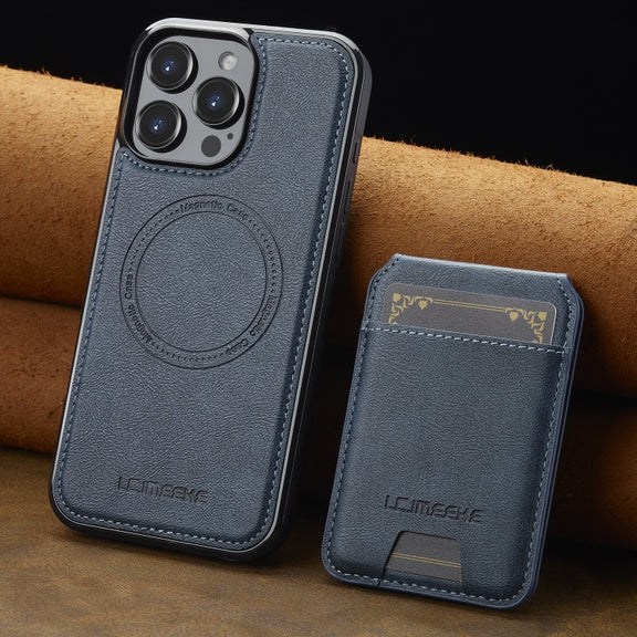 For iPhone 16 Pro LC.IMEEKE L3 Series Detachable RFID Card Bag Magsafe Phone Case(Blue)