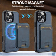 For iPhone 16 Pro LC.IMEEKE L3 Series Detachable RFID Card Bag Magsafe Phone Case(Blue)