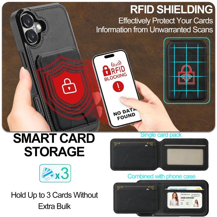 For iPhone 16 Plus LC.IMEEKE L3 Series Detachable RFID Card Bag Magsafe Phone Case(Black)