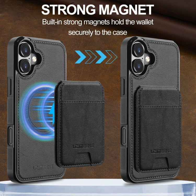 For iPhone 16 Plus LC.IMEEKE L3 Series Detachable RFID Card Bag Magsafe Phone Case(Black)