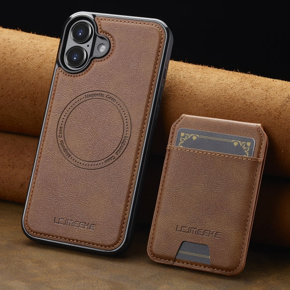 For iPhone 16 Plus LC.IMEEKE L3 Series Detachable RFID Card Bag Magsafe Phone Case(Brown)