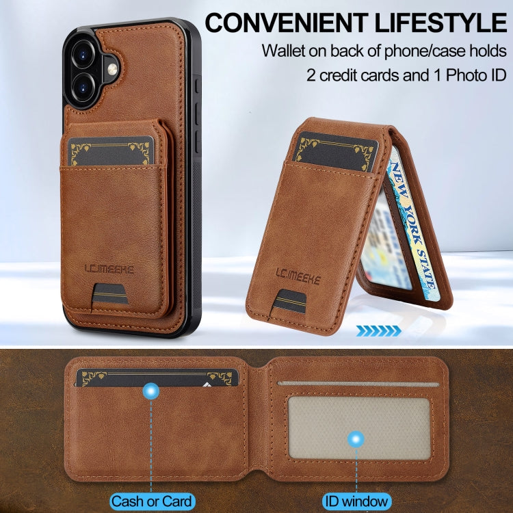 For iPhone 16 Plus LC.IMEEKE L3 Series Detachable RFID Card Bag Magsafe Phone Case(Brown)