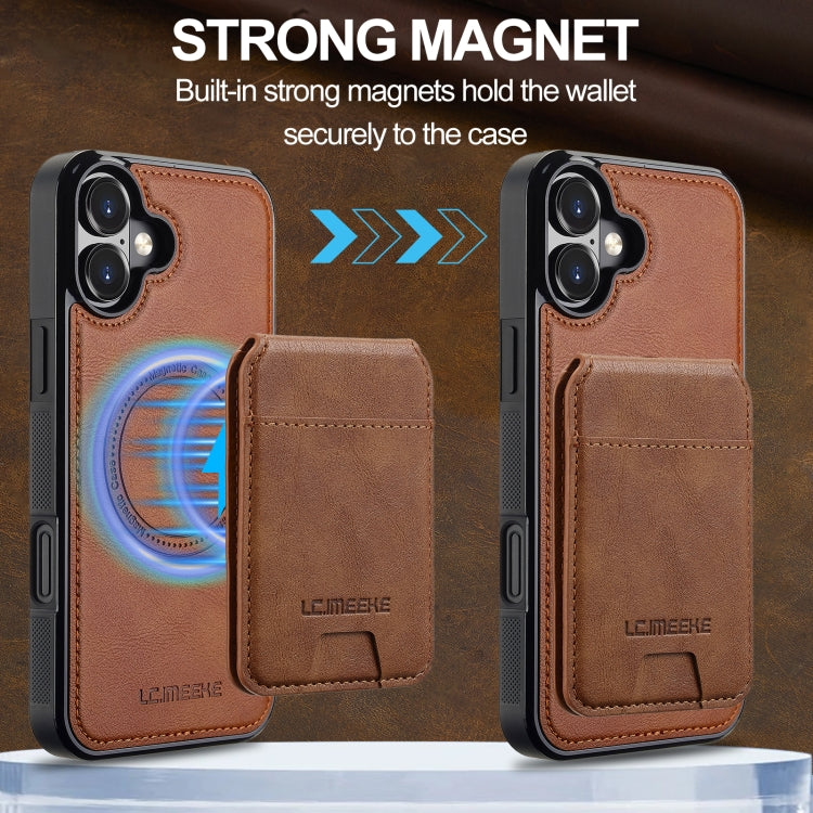For iPhone 16 Plus LC.IMEEKE L3 Series Detachable RFID Card Bag Magsafe Phone Case(Brown)