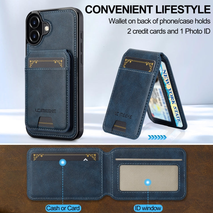 For iPhone 16 Plus LC.IMEEKE L3 Series Detachable RFID Card Bag Magsafe Phone Case(Blue)