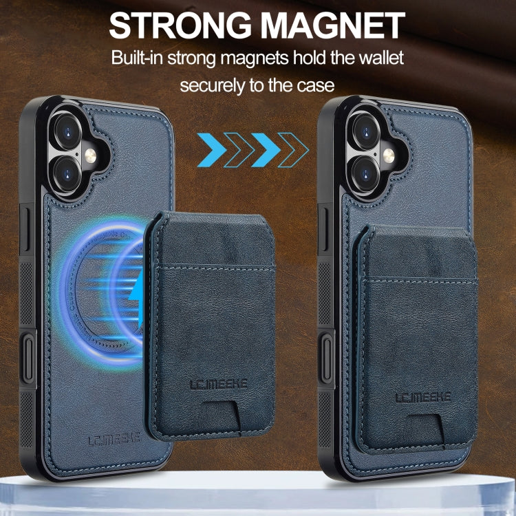 For iPhone 16 Plus LC.IMEEKE L3 Series Detachable RFID Card Bag Magsafe Phone Case(Blue)