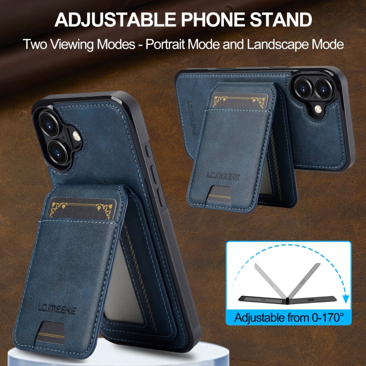 For iPhone 16 Plus LC.IMEEKE L3 Series Detachable RFID Card Bag Magsafe Phone Case(Blue)