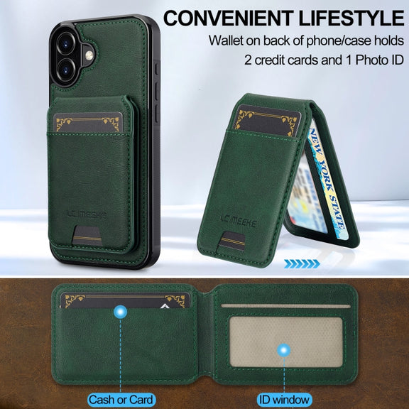 For iPhone 16 Plus LC.IMEEKE L3 Series Detachable RFID Card Bag Magsafe Phone Case(Green)