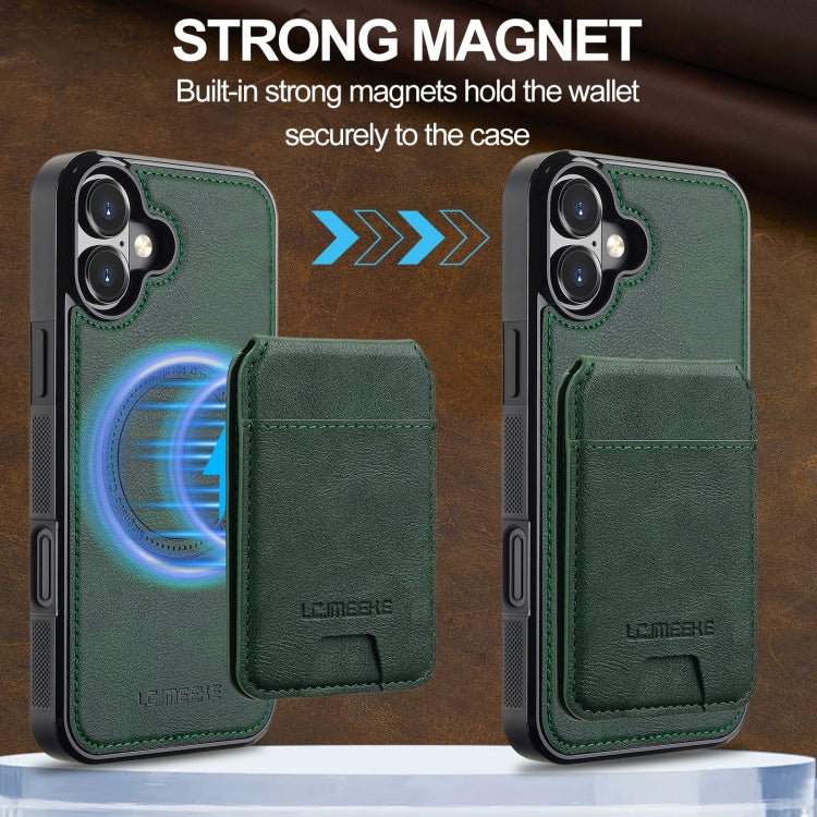 For iPhone 16 Plus LC.IMEEKE L3 Series Detachable RFID Card Bag Magsafe Phone Case(Green)