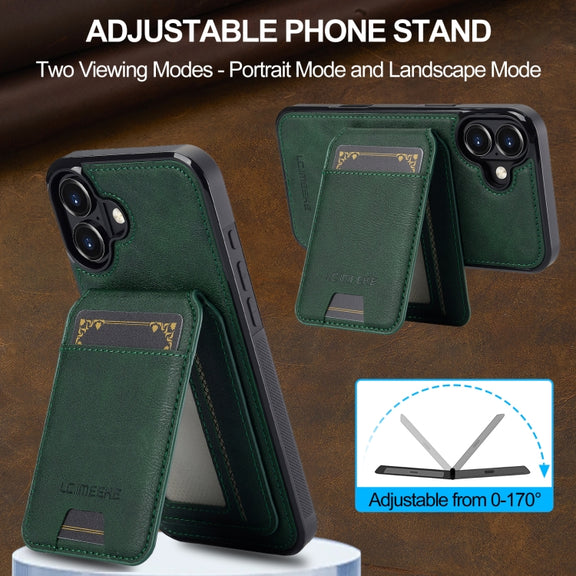 For iPhone 16 Plus LC.IMEEKE L3 Series Detachable RFID Card Bag Magsafe Phone Case(Green)