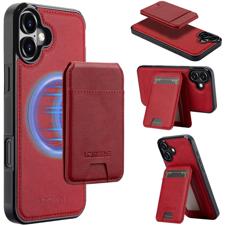 For iPhone 16 Plus LC.IMEEKE L3 Series Detachable RFID Card Bag Magsafe Phone Case(Red)