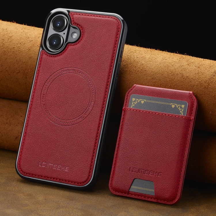 For iPhone 16 Plus LC.IMEEKE L3 Series Detachable RFID Card Bag Magsafe Phone Case(Red)