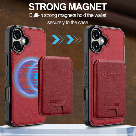For iPhone 16 Plus LC.IMEEKE L3 Series Detachable RFID Card Bag Magsafe Phone Case(Red)
