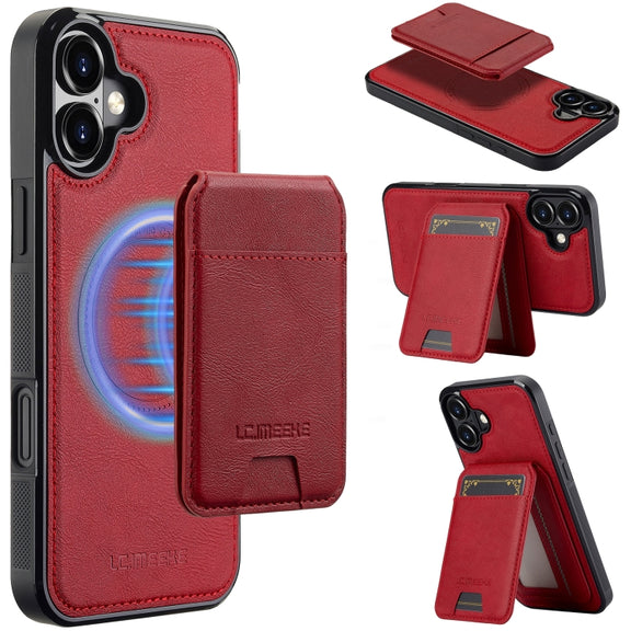 For iPhone 16 Plus LC.IMEEKE L3 Series Detachable RFID Card Bag Magsafe Phone Case(Red)