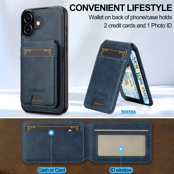 For iPhone 16 LC.IMEEKE L3 Series Detachable RFID Card Bag Magsafe Phone Case(Blue)