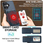 For iPhone 16 LC.IMEEKE L3 Series Detachable RFID Card Bag Magsafe Phone Case(Blue)