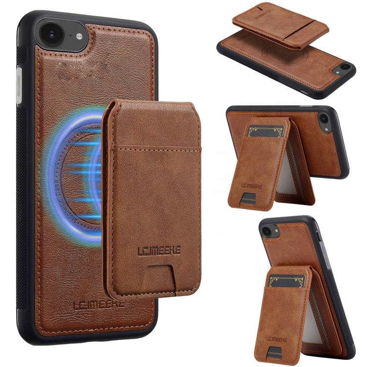 For iPhone 16e LC.IMEEKE L3 Series Detachable RFID Card Bag Magsafe Phone Case(Brown)