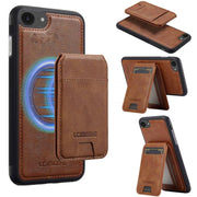 For iPhone 16e LC.IMEEKE L3 Series Detachable RFID Card Bag Magsafe Phone Case(Brown)