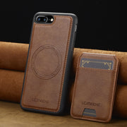 For iPhone 16e LC.IMEEKE L3 Series Detachable RFID Card Bag Magsafe Phone Case(Brown)