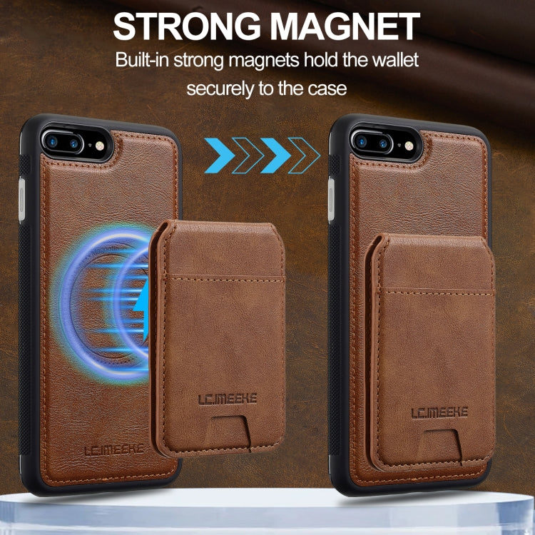 For iPhone 16e LC.IMEEKE L3 Series Detachable RFID Card Bag Magsafe Phone Case(Brown)