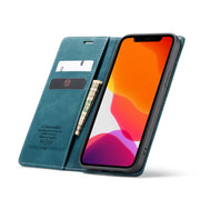 For iPhone 12 Pro Max CaseMe-013 Multifunctional Retro Frosted Horizontal Flip Leather Case with Card Slot & Holder & Wallet(Blue)