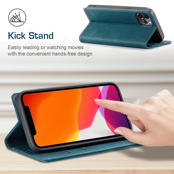 For iPhone 12 Pro Max CaseMe-013 Multifunctional Retro Frosted Horizontal Flip Leather Case with Card Slot & Holder & Wallet(Blue)