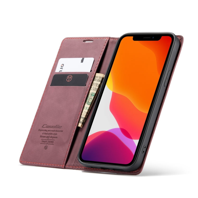 For iPhone 12 Pro Max CaseMe-013 Multifunctional Retro Frosted Horizontal Flip Leather Case with Card Slot & Holder & Wallet(Wine Red)