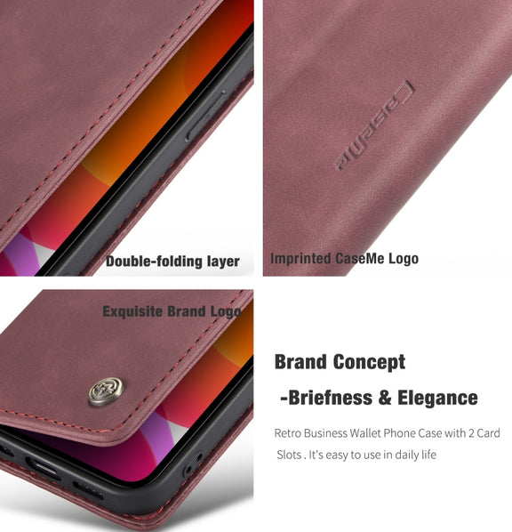 For iPhone 12 Pro Max CaseMe-013 Multifunctional Retro Frosted Horizontal Flip Leather Case with Card Slot & Holder & Wallet(Wine Red)
