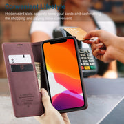For iPhone 12 Pro Max CaseMe-013 Multifunctional Retro Frosted Horizontal Flip Leather Case with Card Slot & Holder & Wallet(Wine Red)